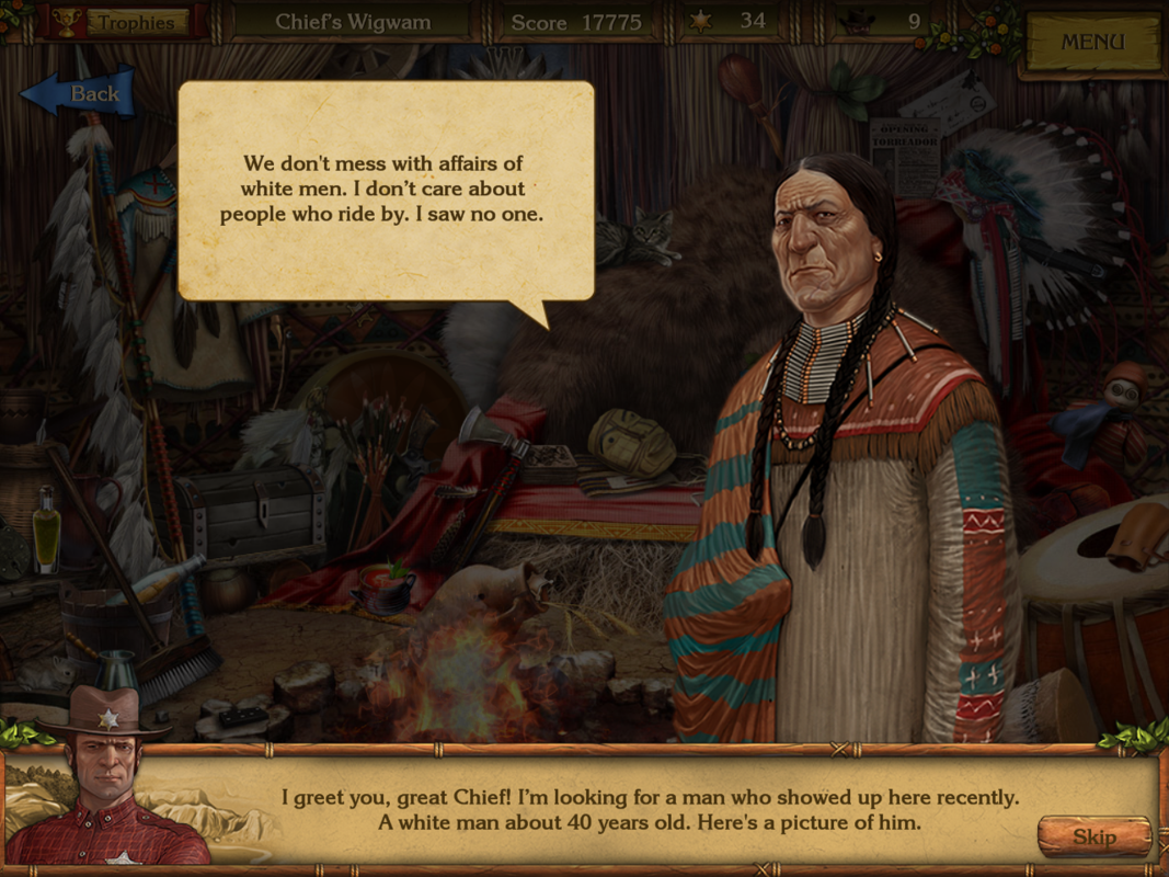 Golden Trails: The New Western Rush (Windows) screenshot: Jack talking to the Chief.