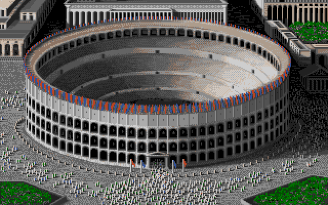 Centurion: Defender of Rome (Amiga) screenshot: Colloseum, it is hard to believe such a picture can be done with no more than 16 colors.