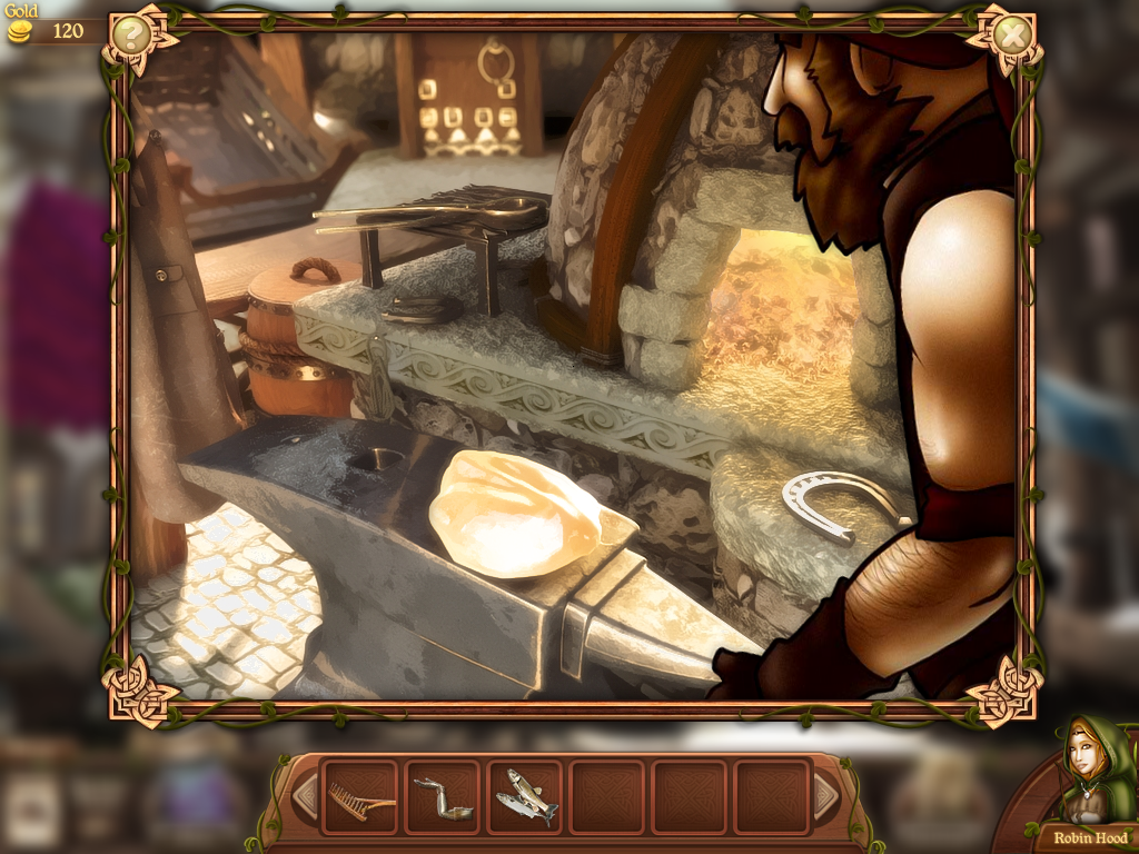 Robin's Quest: A Legend Born (Windows) screenshot: The blacksmith hammering a new blade for a shovel.