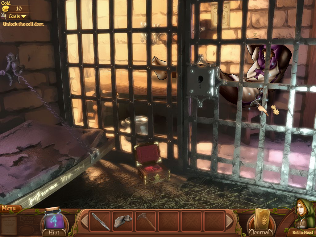 Robin's Quest: A Legend Born (Windows) screenshot: Robin using the cane to get the key ring.