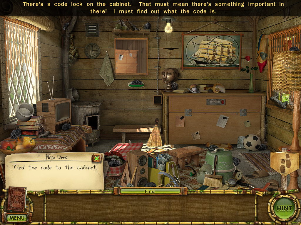 The Treasures of Mystery Island: The Gates of Fate (Windows) screenshot: Cabin interior