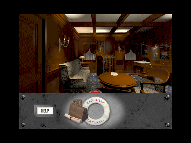 Titanic: Adventure Out of Time (Macintosh) screenshot: your cabin and trunk of belongs for the trip