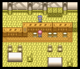Magic Knight Rayearth (SNES) screenshot: No one wants to visit a restaurant with a yellow floor