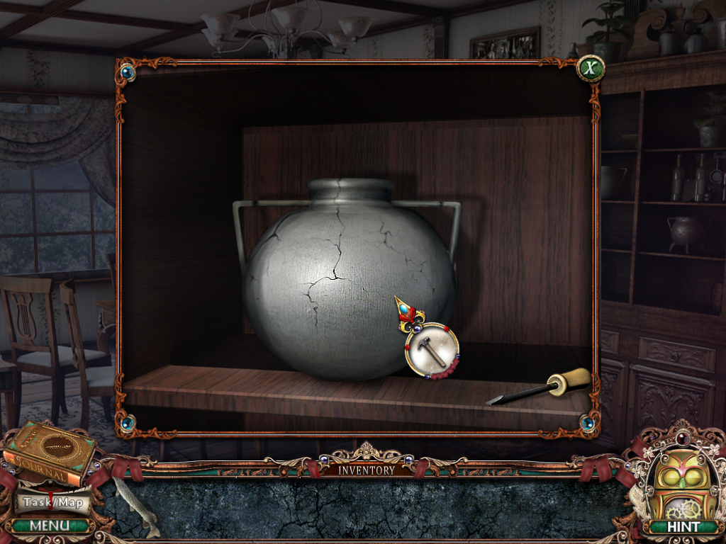 Victorian Mysteries: Woman in White (Windows) screenshot: Breaking the vase with a hammer.