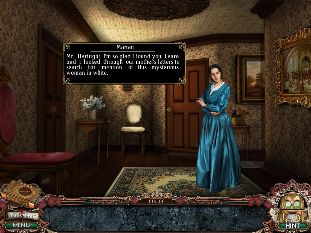 Victorian Mysteries: Woman in White (Windows) screenshot: Meeting Marian upstairs.