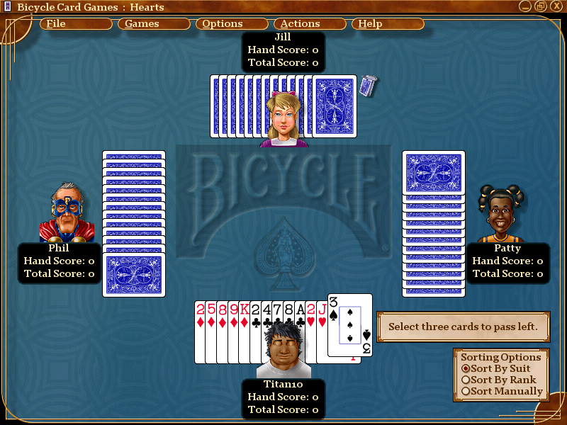 Bicycle Card Games (Windows) screenshot: Hearts