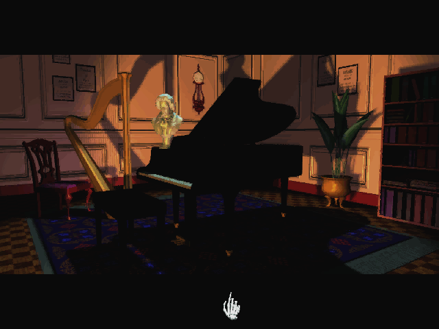 The 7th Guest (Macintosh) screenshot: The music room and piano