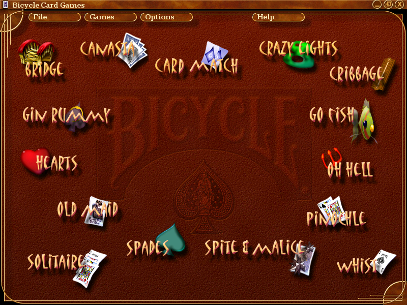 Bicycle Card Games (Windows) screenshot: Main menu