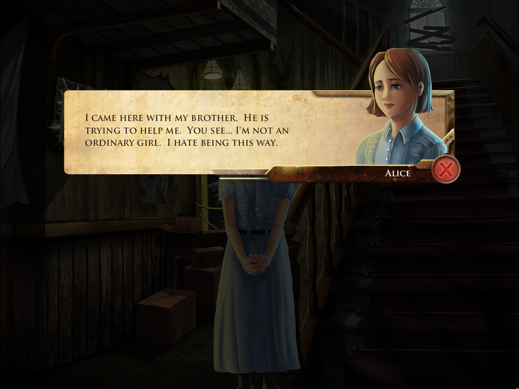Nightfall Mysteries: Asylum Conspiracy (Windows) screenshot: Talking to Alice.