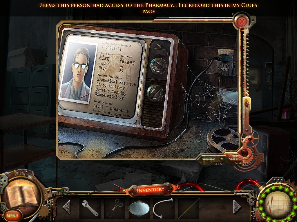 Nightfall Mysteries: Asylum Conspiracy (Windows) screenshot: TV clues