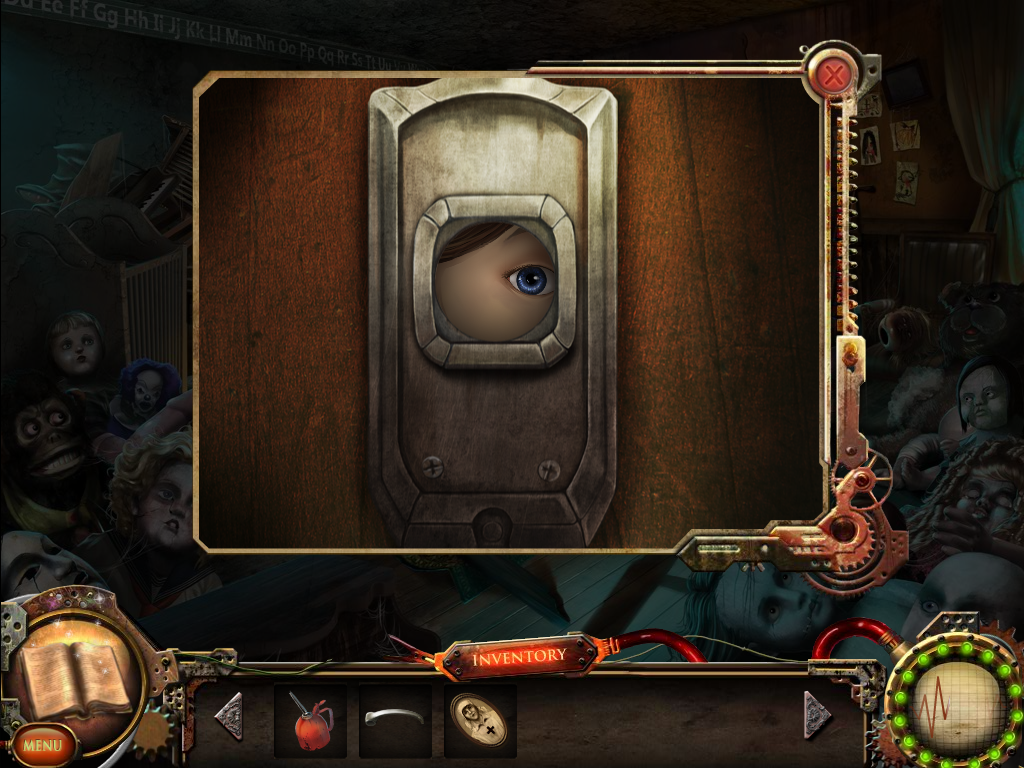 Nightfall Mysteries: Asylum Conspiracy (Windows) screenshot: Someone looking through the peep hole.