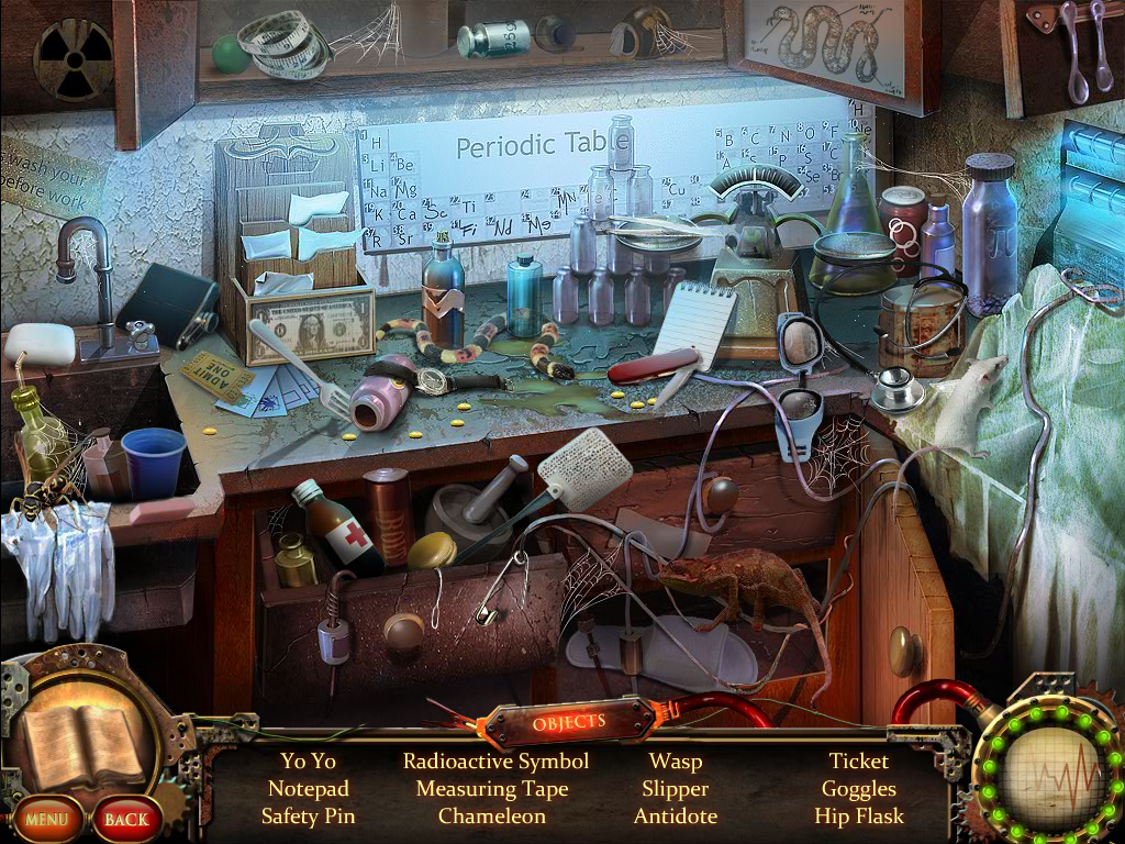 Nightfall Mysteries: Asylum Conspiracy (Windows) screenshot: Laboratory table