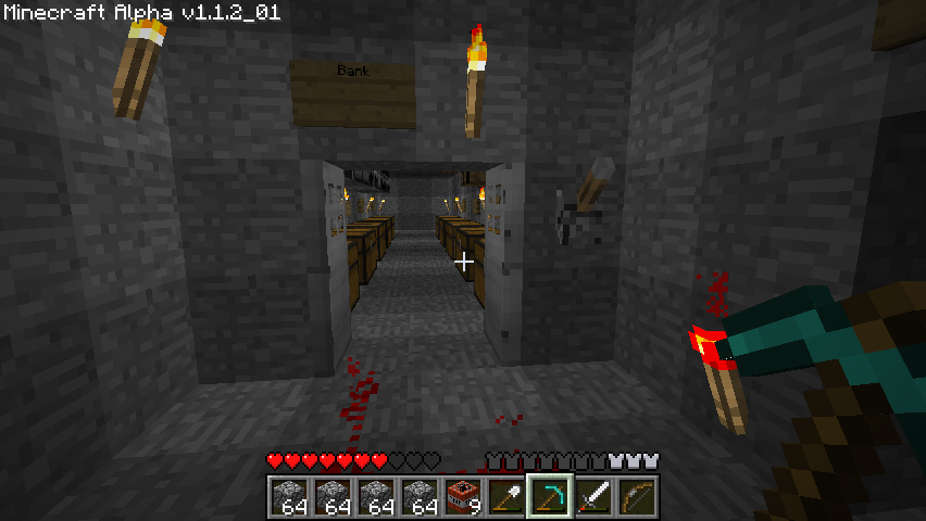 Minecraft (Windows) screenshot: My bank vault with working double doors.
