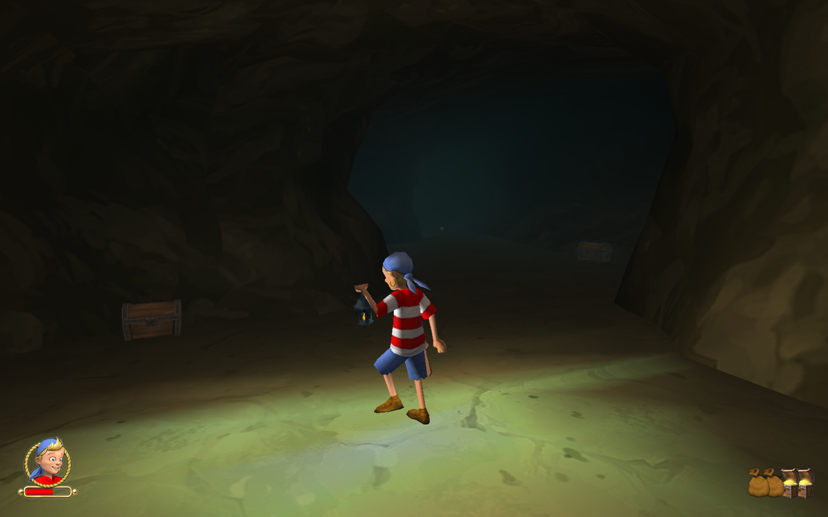 Kaptein Sabeltann (Windows) screenshot: A lantern is needed to illuminate this dark cave