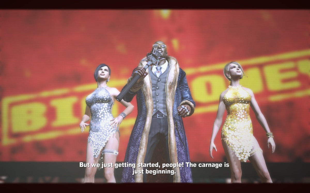 Dead Rising 2 (Windows) screenshot: TK, an arrogant narcissist, hosts the contest, called "Terror is Reality"