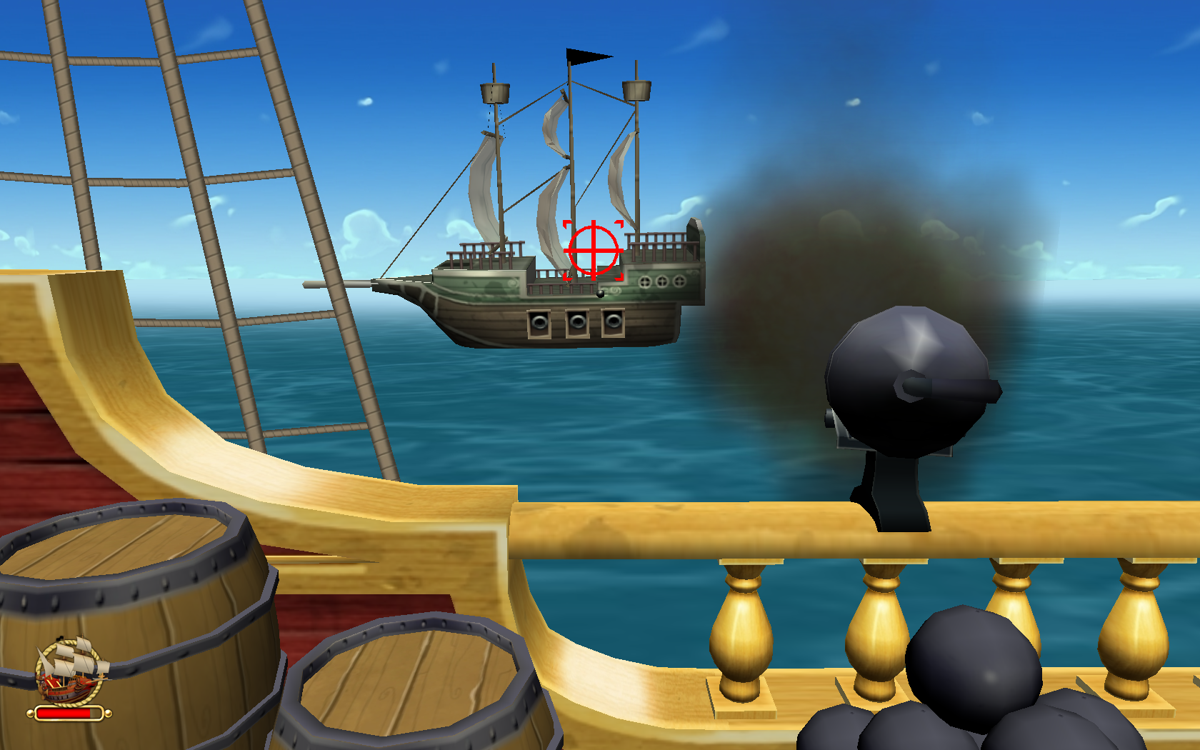 Kaptein Sabeltann (Windows) screenshot: Just need to shoot down the three cannons to win