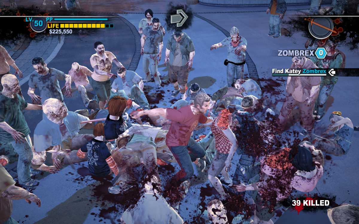 Dead Rising 2 (Windows) screenshot: If the other ways to gain experience points are boring you can always start killing zombies like crazy, something Chuck is an specialist on