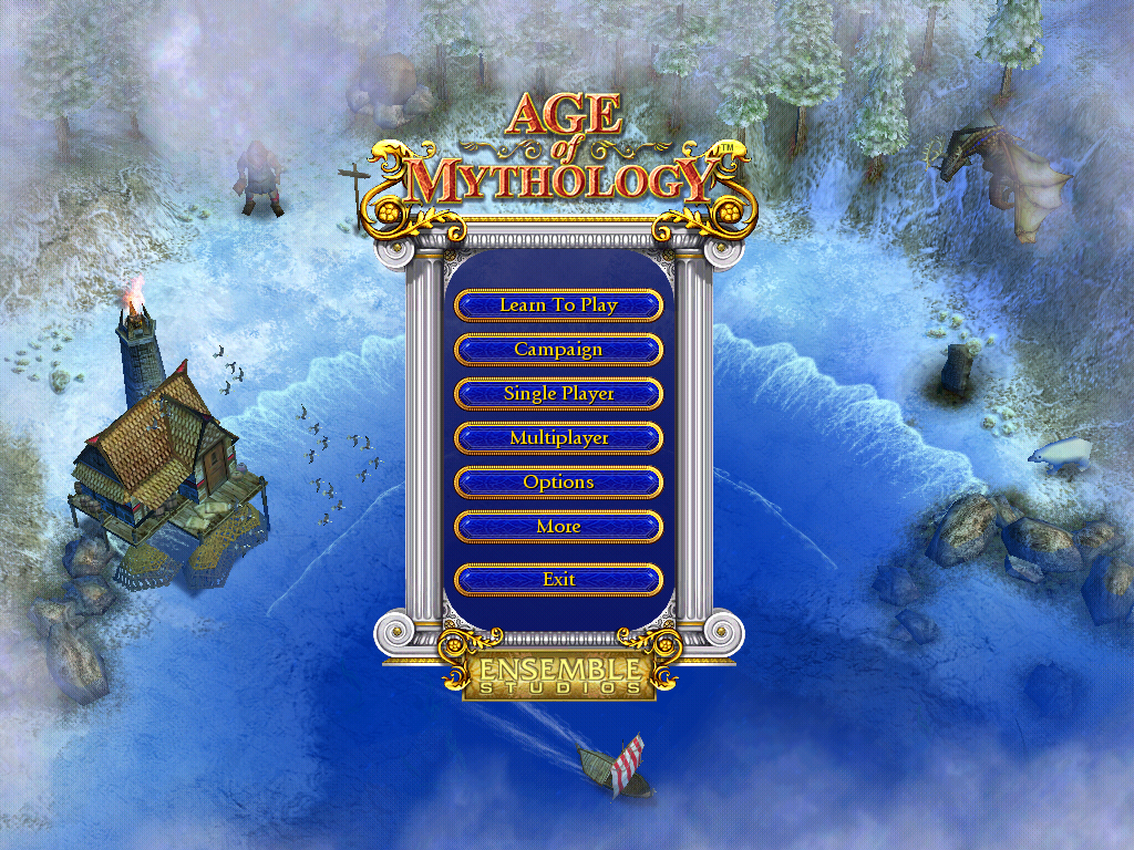 Age of Mythology (Windows) screenshot: Main menu 1 (High Graphics Detail)
