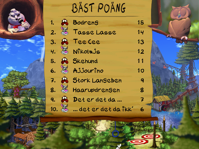 Stinky & Bäver: Skogsspelen (Windows) screenshot: High score list
