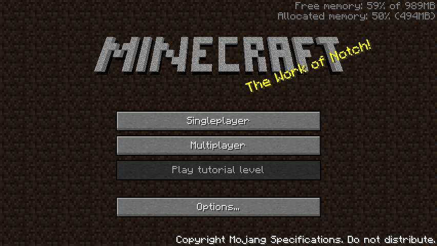 Minecraft (Windows) screenshot: Main menu