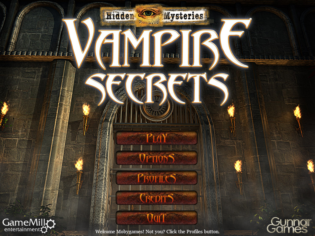 Hidden Mysteries: Vampire Secrets (Windows) screenshot: Main menu