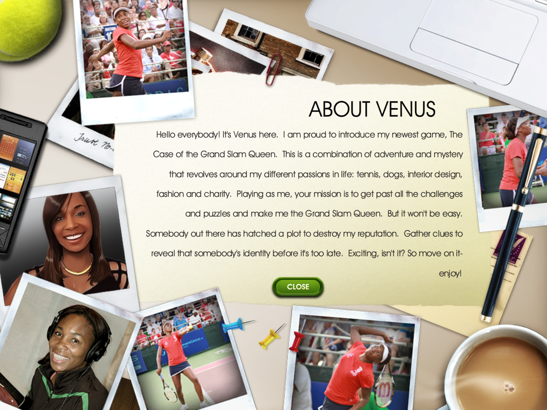 Venus: The Case of the Grand Slam Queen (Windows) screenshot: About screen
