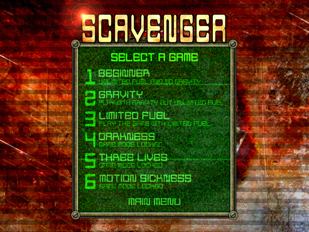 Scavenger (Windows) screenshot: Difficulty levels
