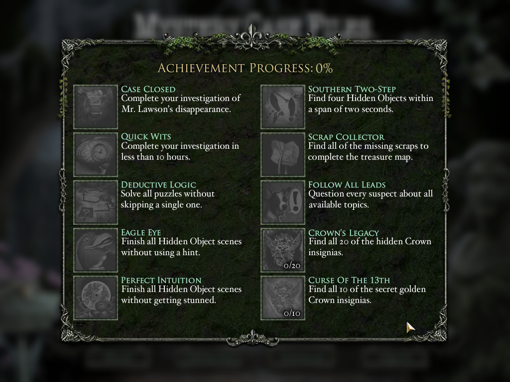 Mystery Case Files: 13th Skull (Collector's Edition) (Windows) screenshot: Achievements