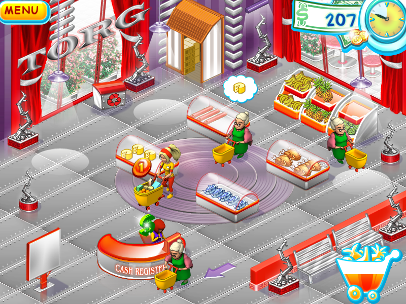 Supermarket Mania (Windows) screenshot: A customer is paying