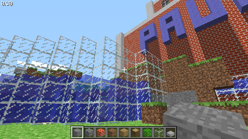 Minecraft Classic (Browser) screenshot: My glass dam protects the valley