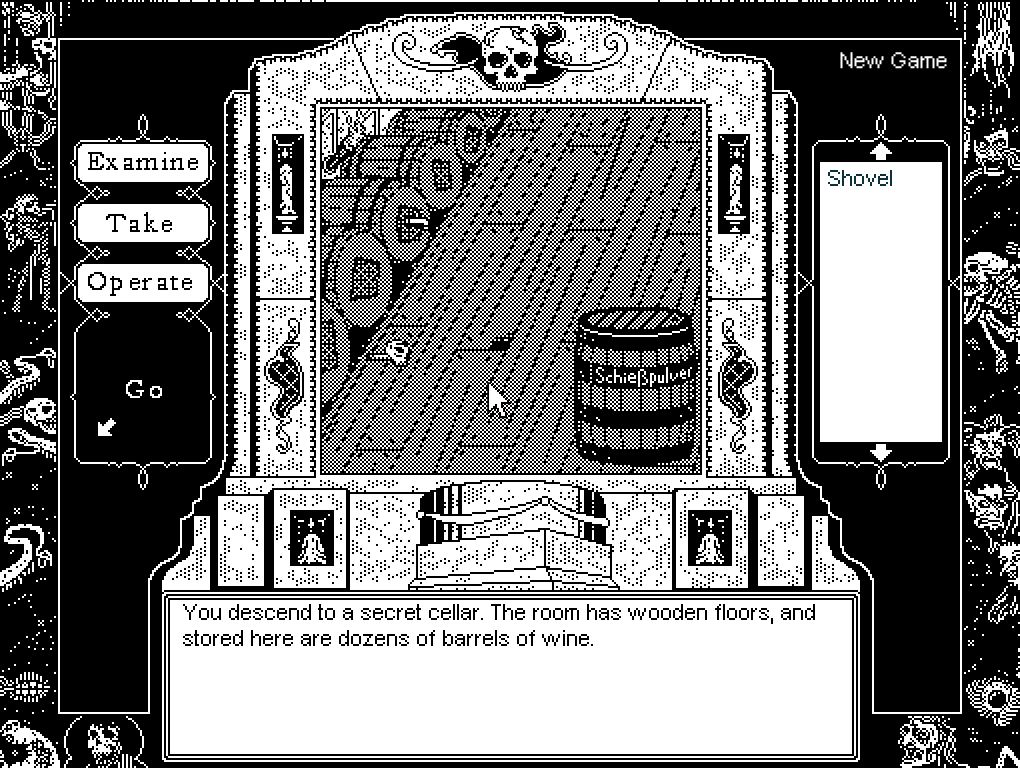 Malstrum's Mansion (Browser) screenshot: Some good wine we have here! And a torch with gunpowder. What if I combine them?