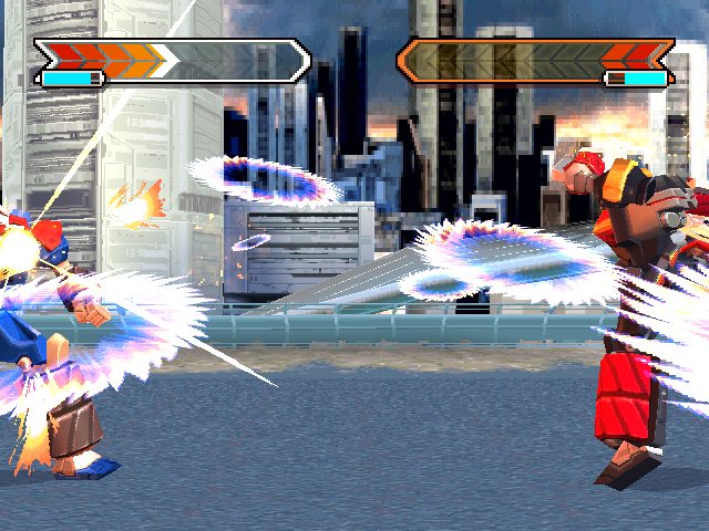 Gear Senshi Dendoh (PlayStation) screenshot: And Knight GEAR Orge returns the favor with his Lion Saw