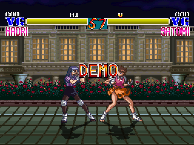 Advanced V.G. (SEGA Saturn) screenshot: Don't worry about the skirt, girl. It's just a DEMO!