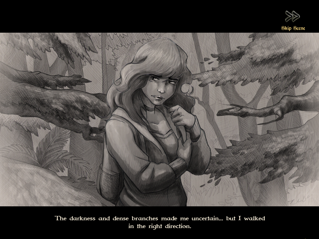 Immortal Lovers (Windows) screenshot: Valerie lost in the woods