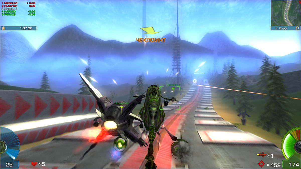 A.I.M. Racing (Windows) screenshot: Close combat only slows you down.