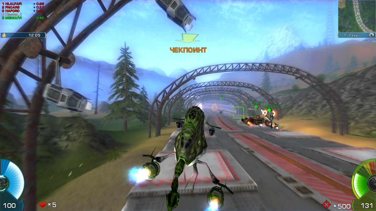 A.I.M. Racing (Windows) screenshot: The frames over the road are good shield against rockets.