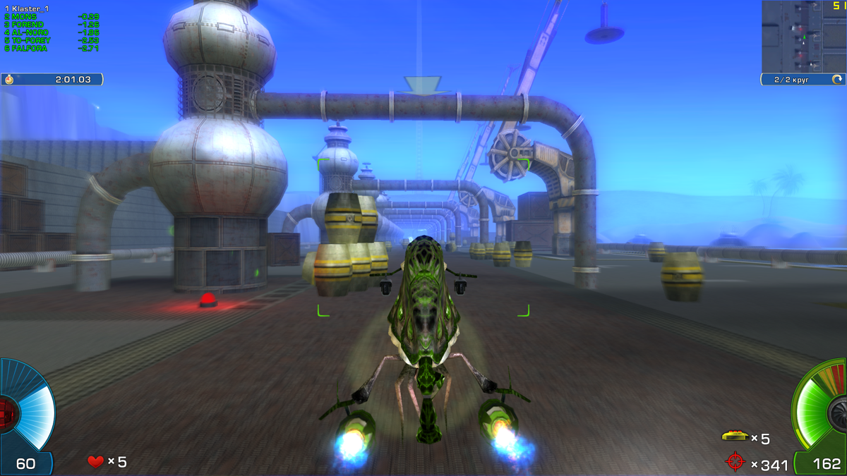 A.I.M. Racing (Windows) screenshot: Beware the barrels, they are serious obstacle.