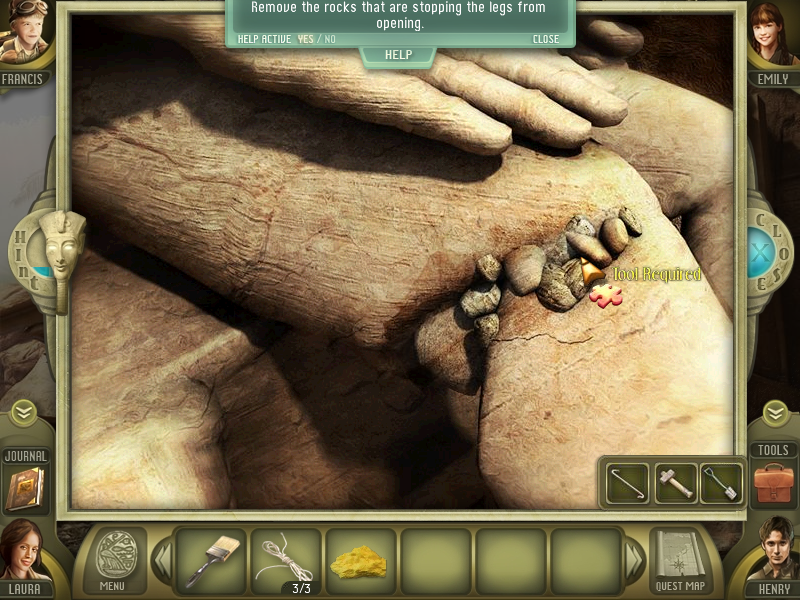 Escape the Lost Kingdom (Collector's Edition) (Windows) screenshot: Using the tools to break the stones.