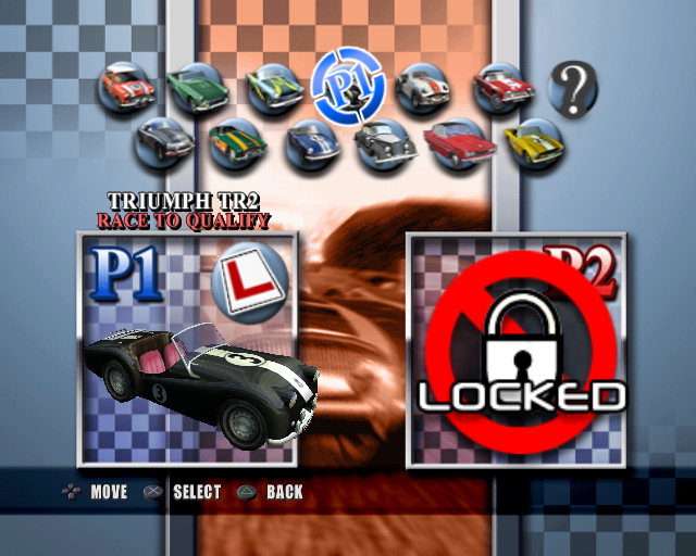 Classic British Motor Racing (PlayStation 2) screenshot: Vehicle selection.