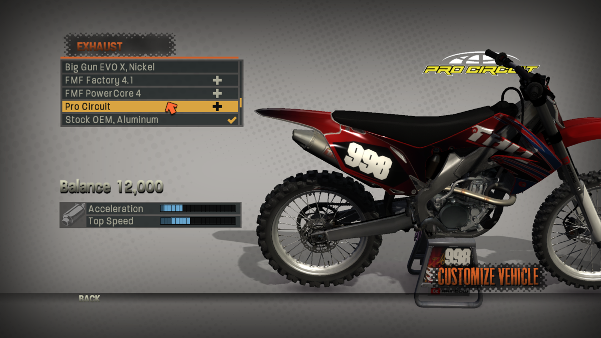 MX vs ATV Reflex (Windows) screenshot: Customizing the bike.