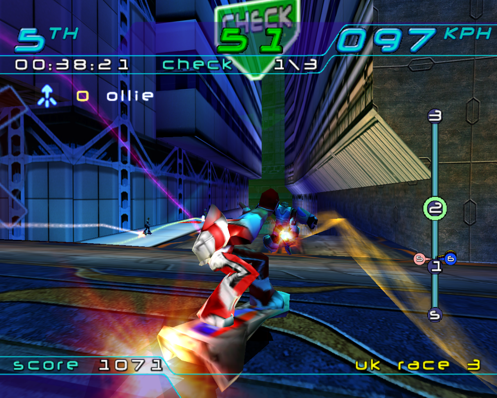 Trickstyle (Windows) screenshot: Everyone has different color of light trail.