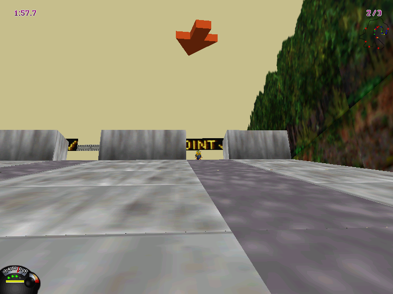 Jet Moto (Windows) screenshot: Climbing the dam.