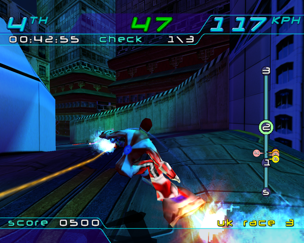 Trickstyle (Windows) screenshot: Light trails stand out at night tracks.