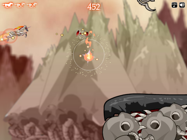 Robot Unicorn Attack: Heavy Metal (Browser) screenshot: Looks like butt-rocket.