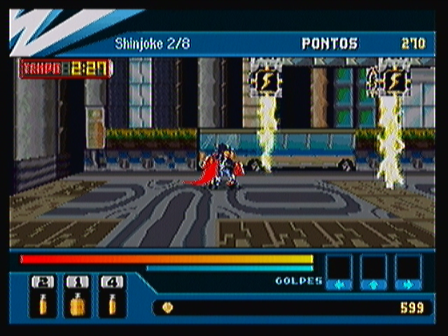 Action Hero 3D: Wild Dog (Zeebo) screenshot: In this stage, lightning obstacles are introduced. Other similar obstacles will be present in future stages, such as fire and ice obstacles.