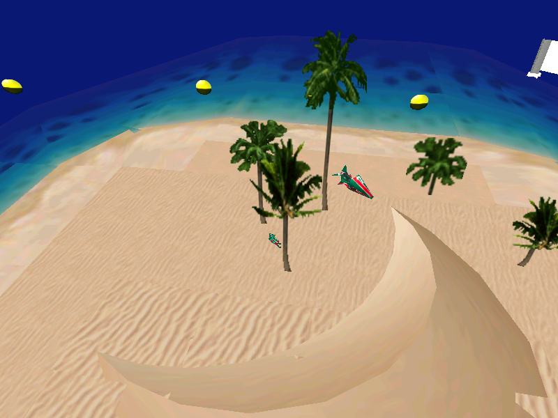 Jet Moto (Windows) screenshot: After meeting the palm in air, my driver felt from bike.