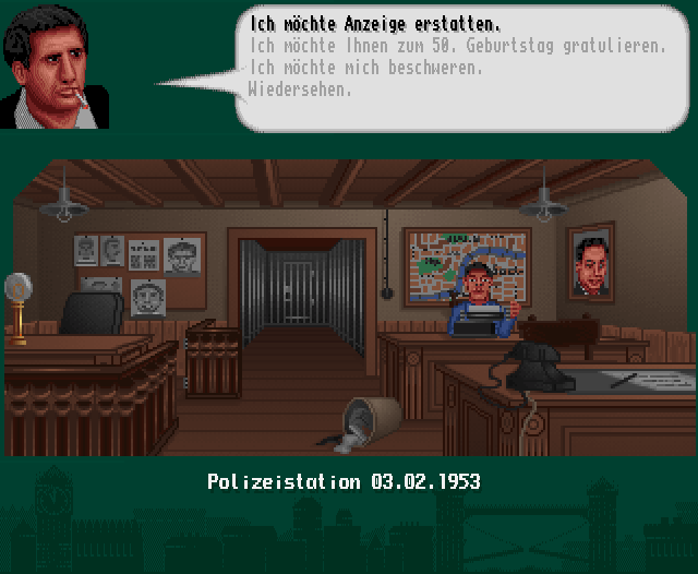 The Clue! (Amiga CD32) screenshot: At the police station.