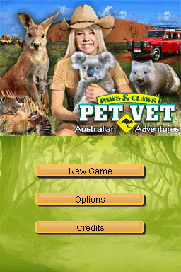 Paws & Claws: Pet Vet - Australian Adventures (Nintendo DS) screenshot: Title screen & Main menu