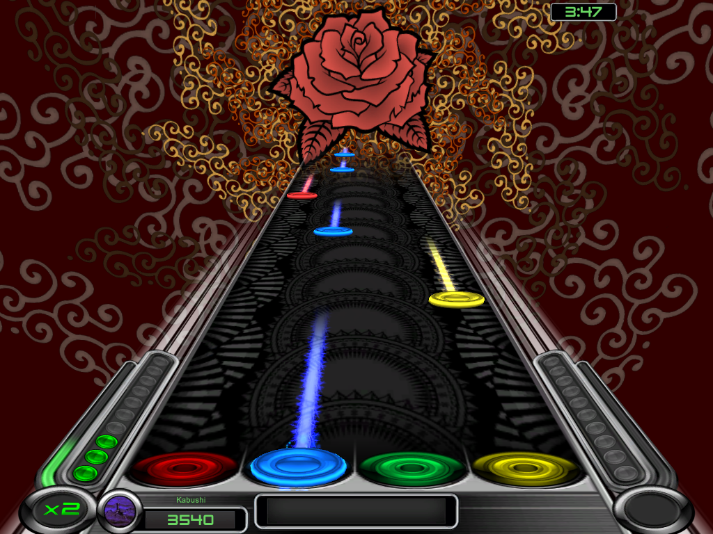 Rhythm Zone (Windows) screenshot: Background visuals are dynamically generated. Here a rose...