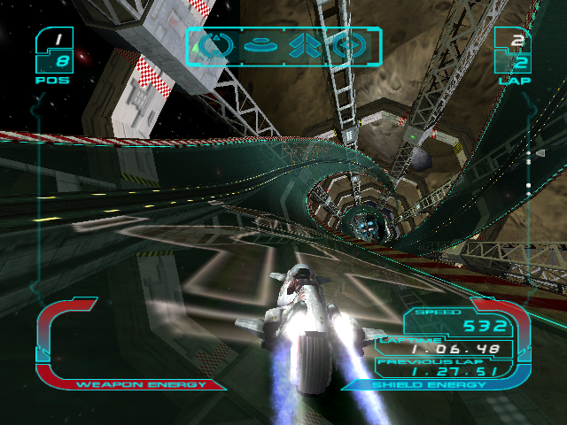 XGRA: Extreme G Racing Association (GameCube) screenshot: Such a giant spiral!